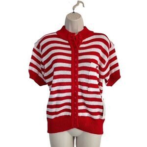 Vintage Clovelly red white stripe 80’s cotton ramie button front sweater